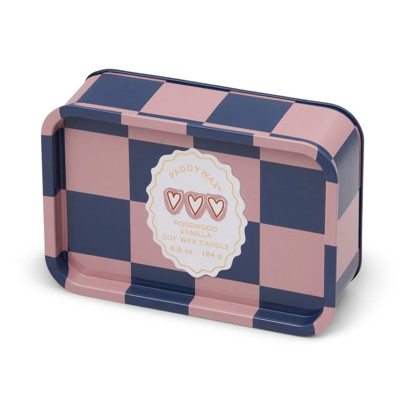 A Dopo 6oz/184g Hearts Printed Tin Candle - Rosewood Vanilla
