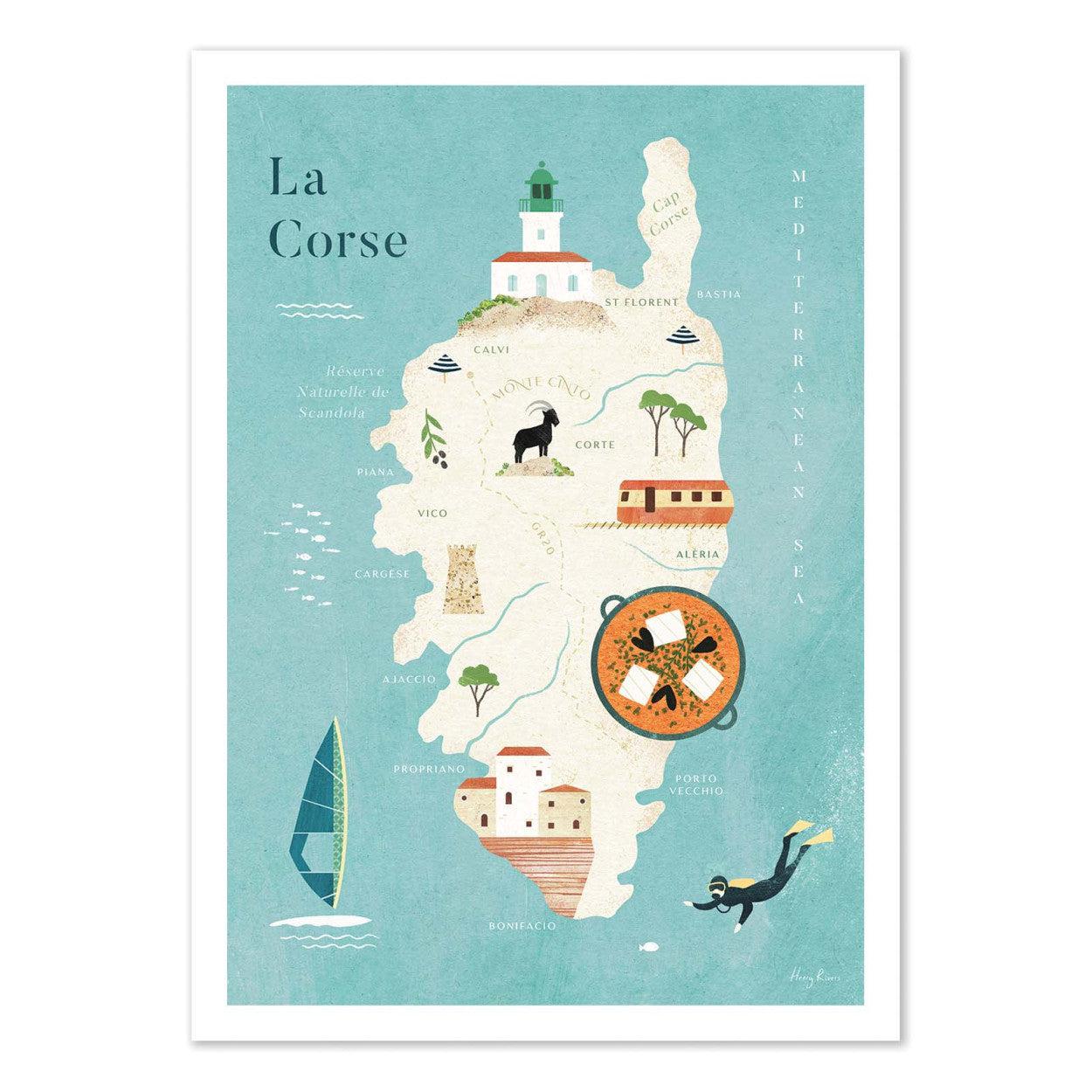 Art-Poster - Carte de La Corse - Henry Rivers