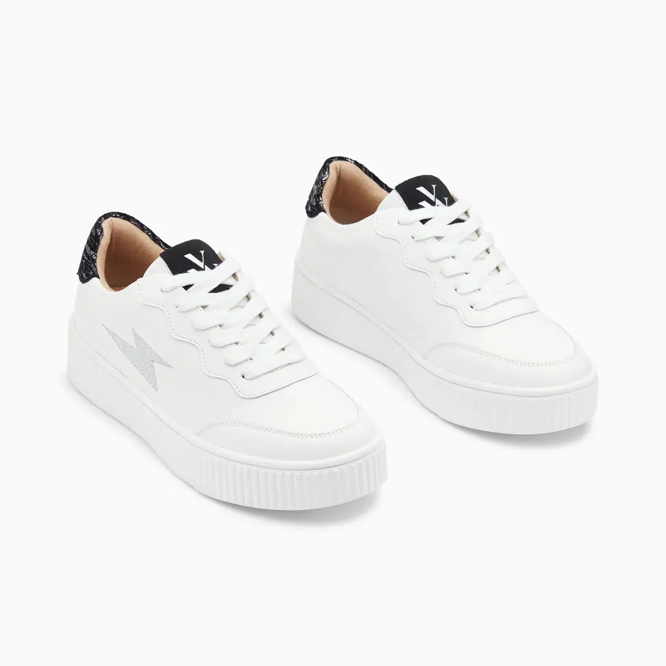 Baskets éclair Carolane blanc et noir imprimé zèbre à lacets - Image 4