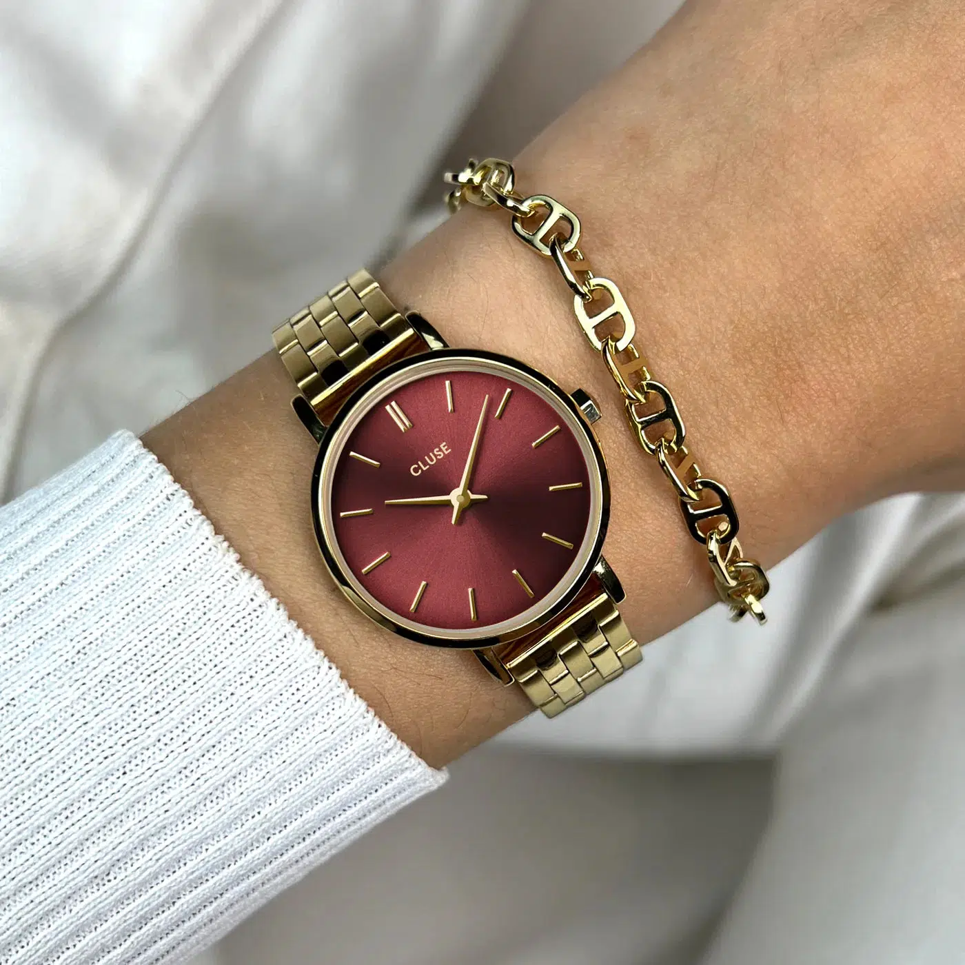 Boho Chic Petite Steel Watch, Dark Cherry, Gold Colour - Image 4