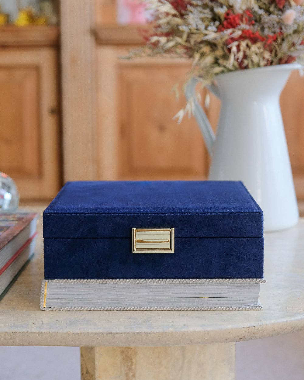 Boîte à bijoux Anne en velours: Bleu marine - Image 4