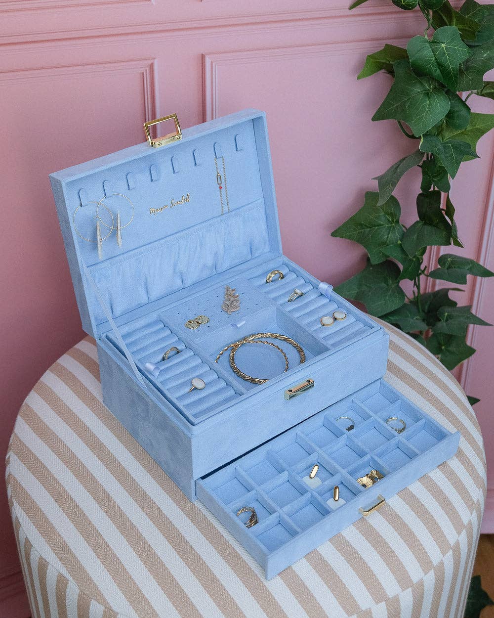 Boîte à bijoux Denise en velours: Bleu ciel