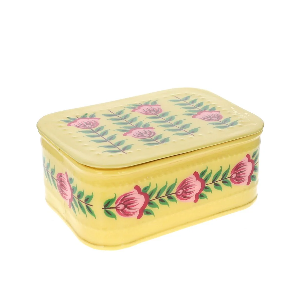Boite métallique jaune à fleurs - Image 2