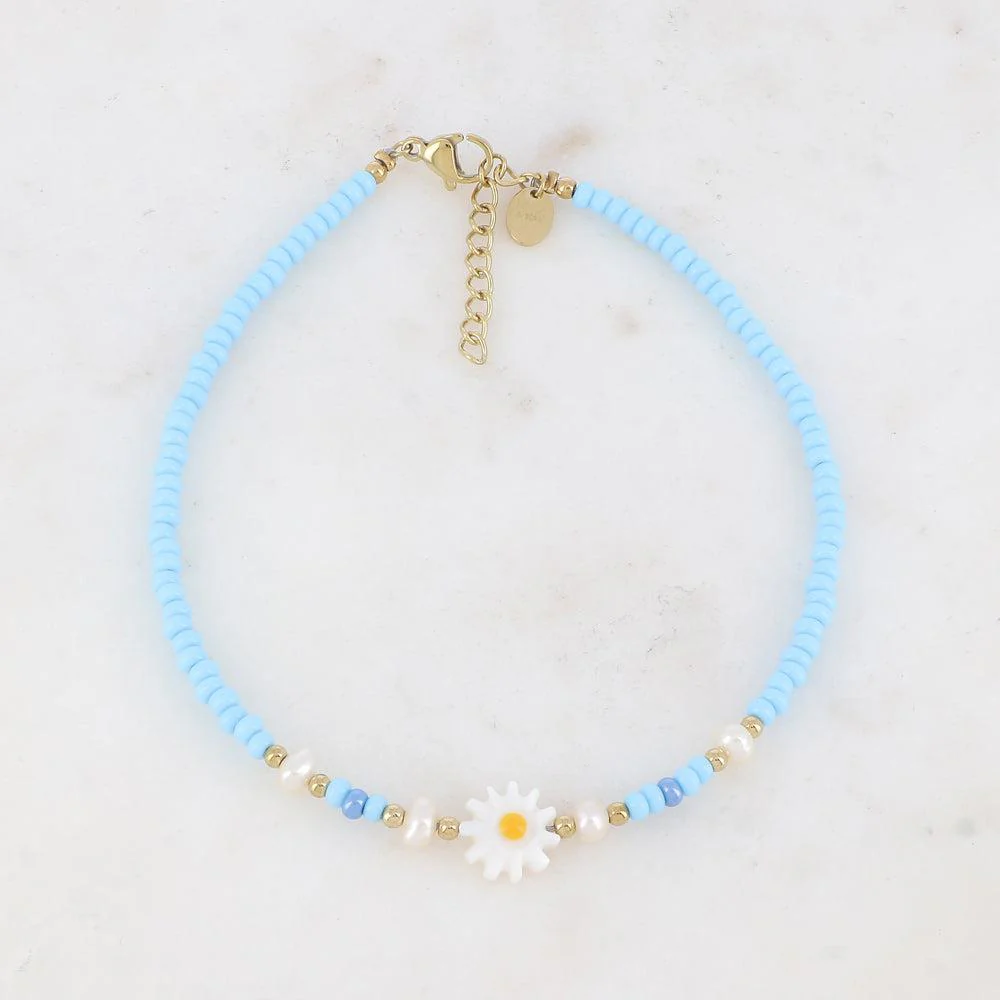 Bracelet de cheville - fleur, perles d'eau douce, perles I Ciel