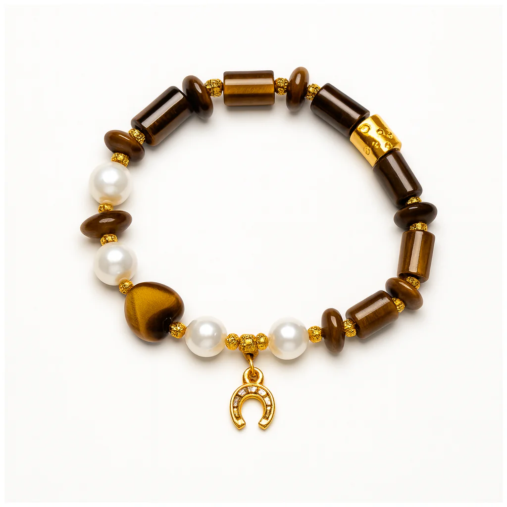 Bracelet Élastique Cœur Œil de tigre /perles d'eau douce