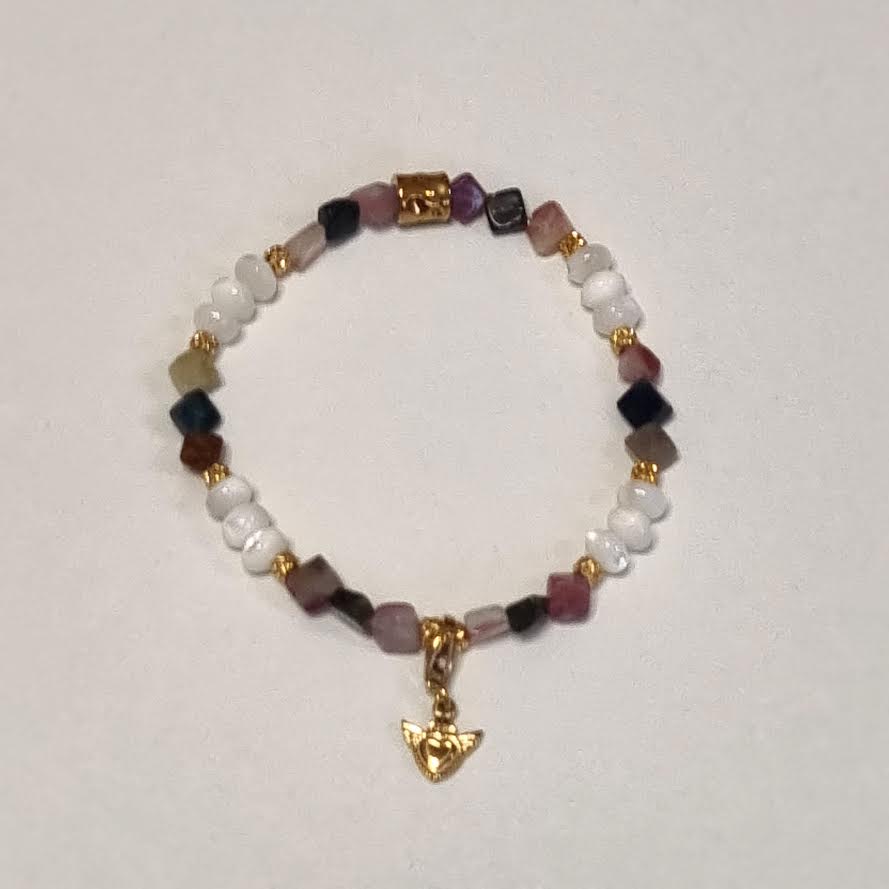 Bracelet Élastique en Nacre et Tourmaline naturelle