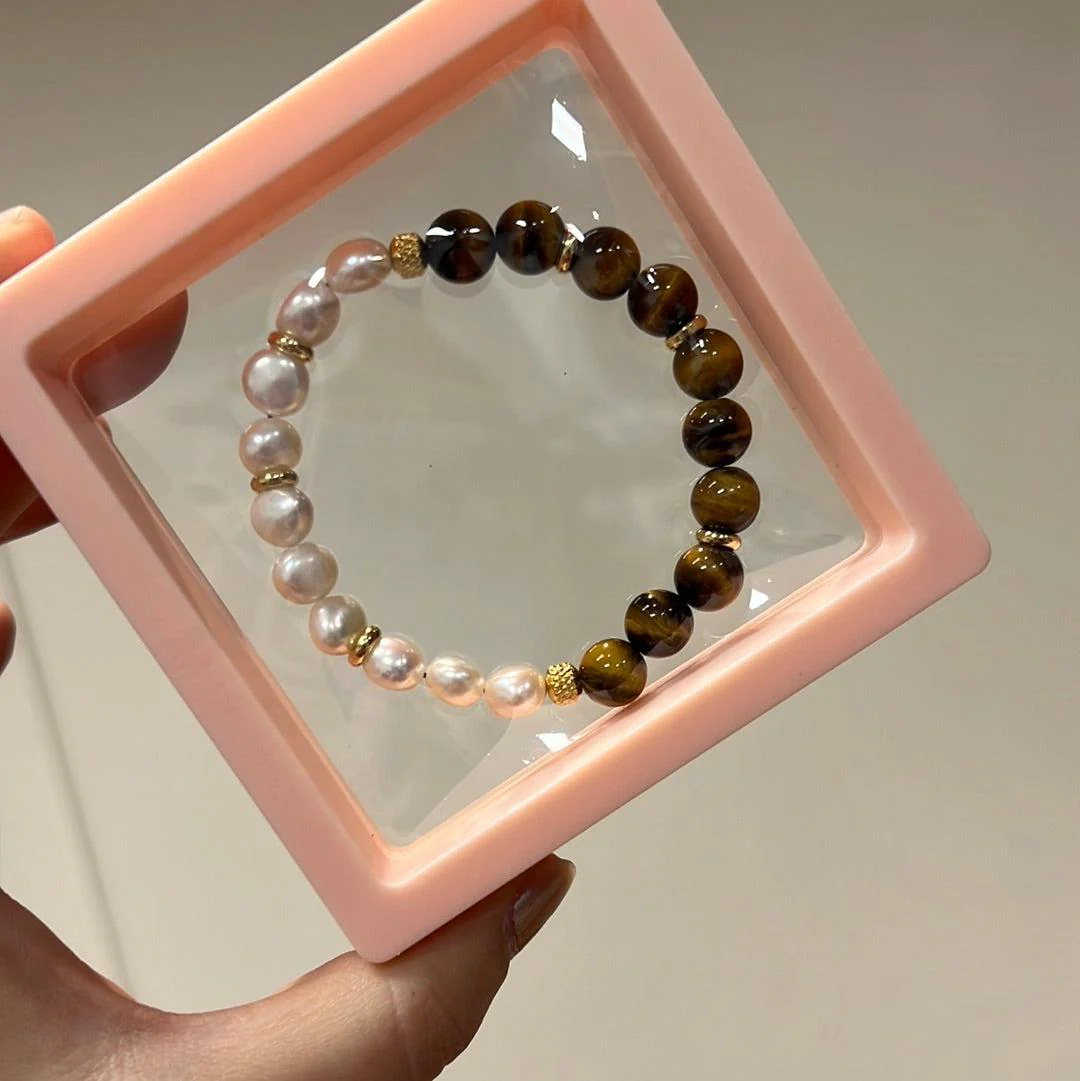 Bracelet en Pierre - Œil de Tigre & perle
