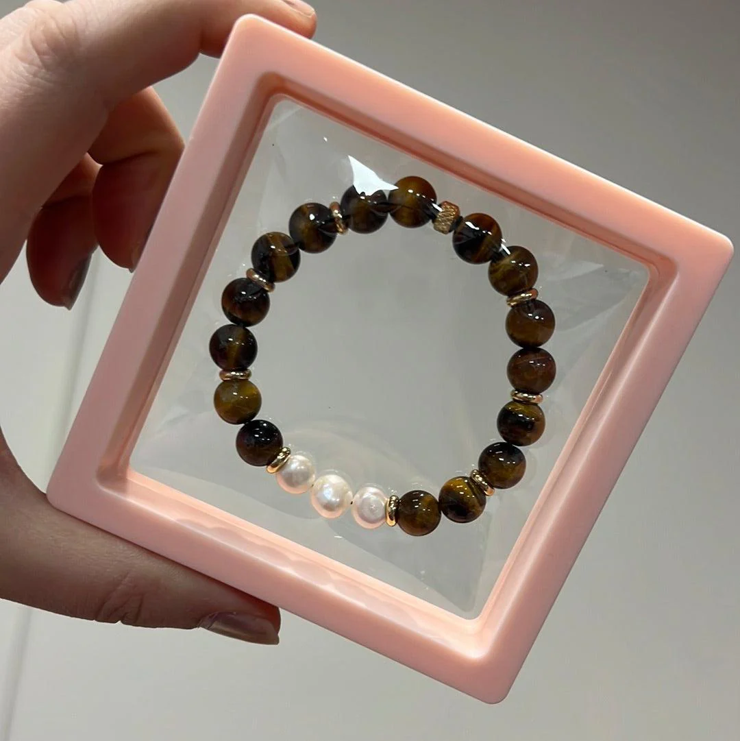 Bracelet en Pierre - Œil de Tigre & perle