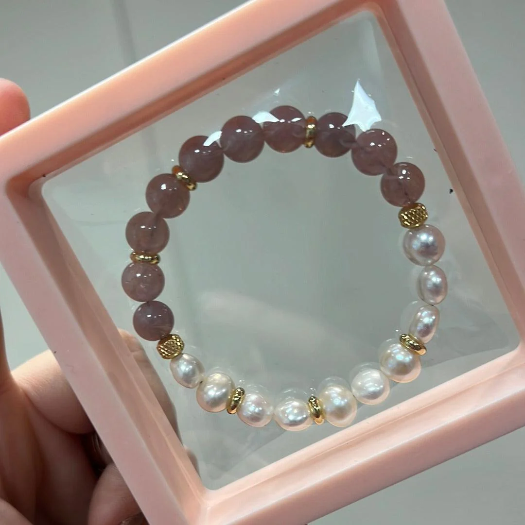 Bracelet en Pierre - Quartz rose & perle