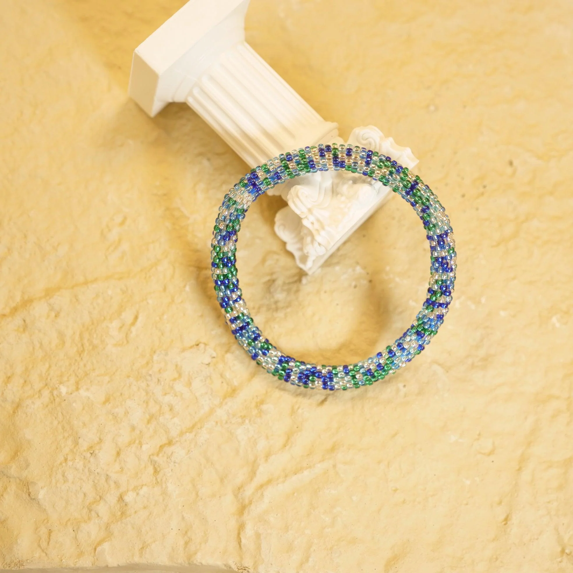 Bracelet Roll-On Népalais I Transparent, bleu & vert