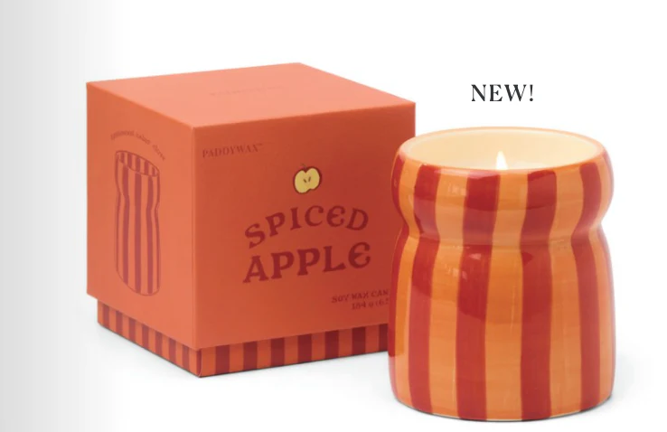 Cabana 6.5oz/184g Red/Coral Striped Ceramic  Candle - Spiced Apple