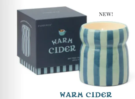 Cabana 6.5oz/184g Blue/Navy Striped Ceramic Candle - Warm Cider