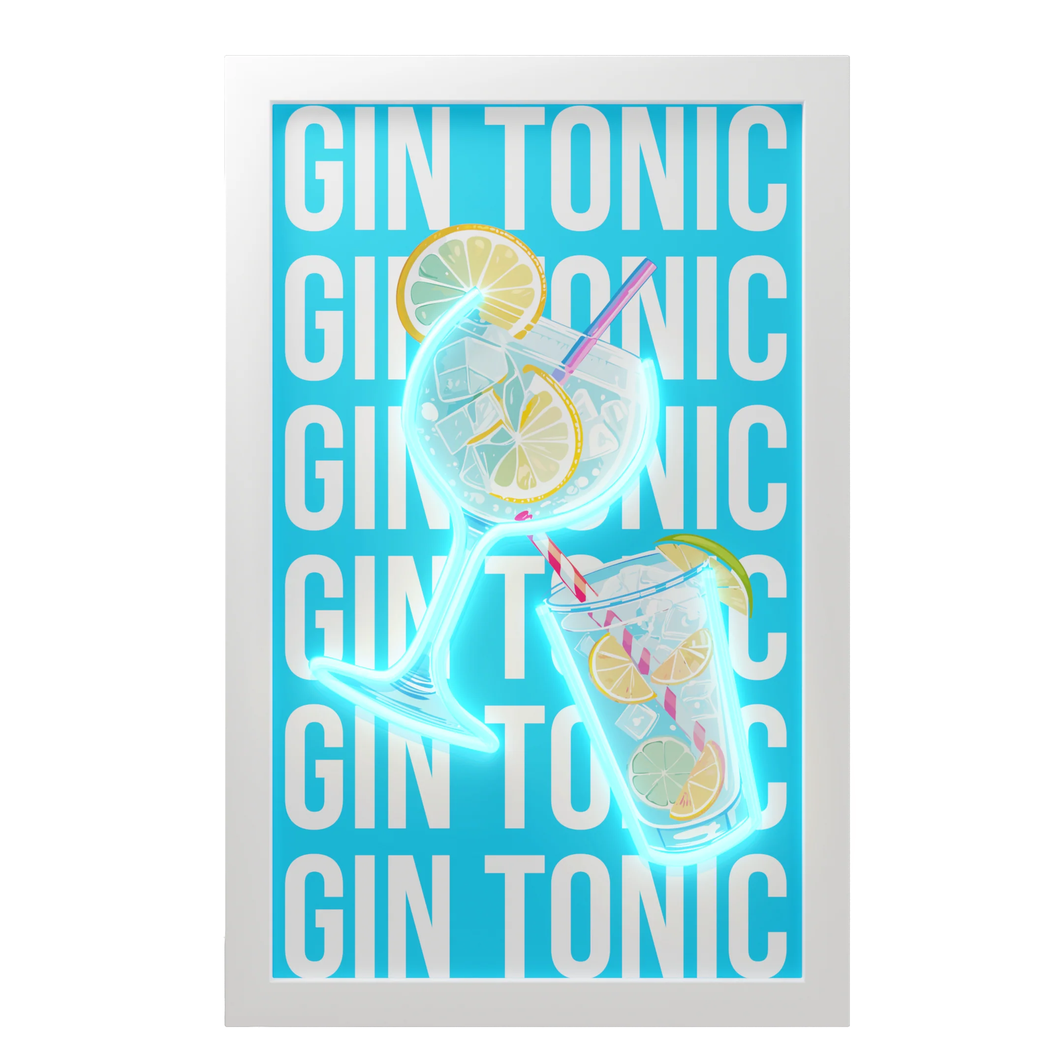 Cadre avec détails en néon. Gin Tonic. 30 x 50 cm