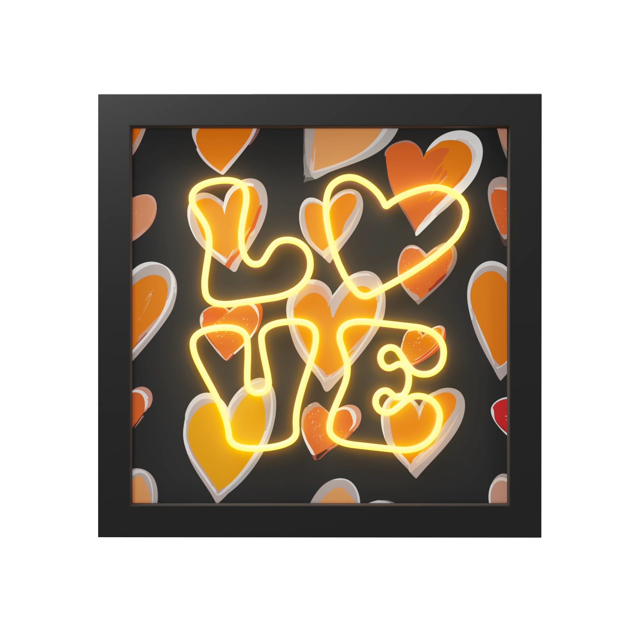 Cadre avec détails en néon. Love. 30 x 30 cm