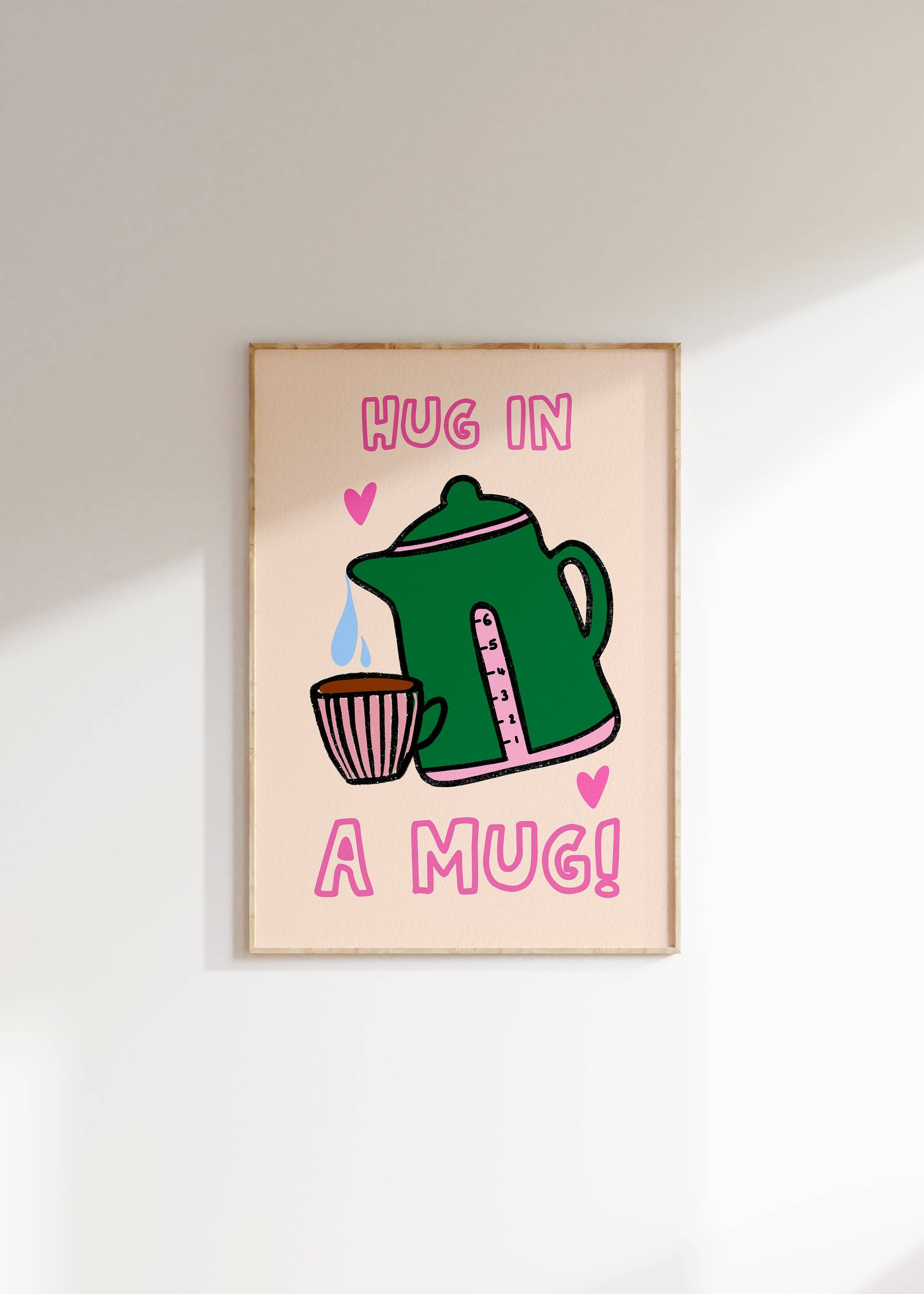 Câlin dans une tasse Imprimé de cuisine et thé: Cadre en chêne / A5