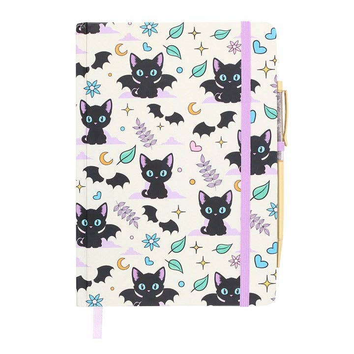Carnet A5 avec impression de chat noir mignon et effrayant, accompagné d'un stylo améthyste. - Image 2