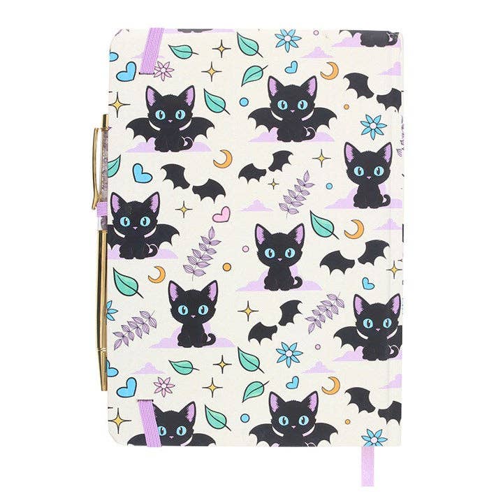Carnet A5 avec impression de chat noir mignon et effrayant, accompagné d'un stylo améthyste. - Image 3