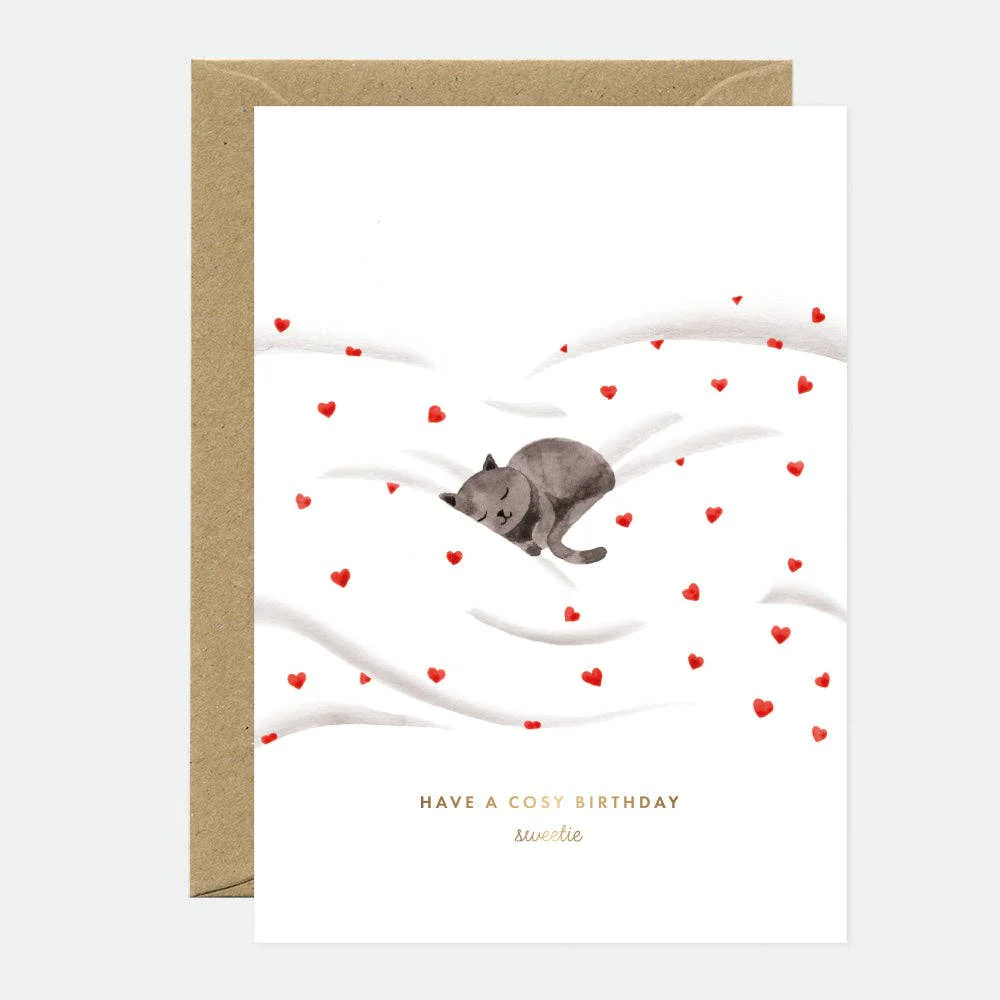 Carte de vœux Cosy Cat dorée