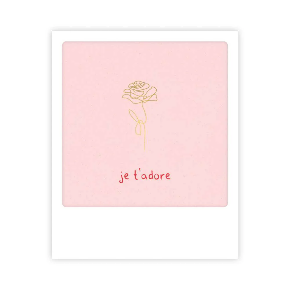 Carte postale - Format Polaroide - Je t'adore rose