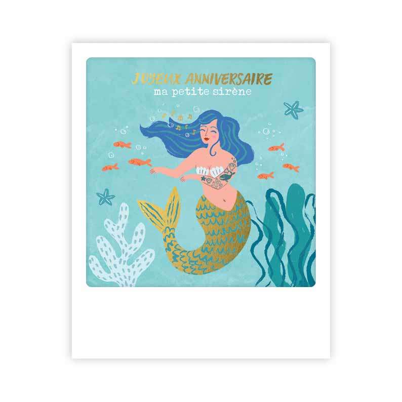 Carte postale - Format Polaroide - Joyeux anniversaire ma petite sirène