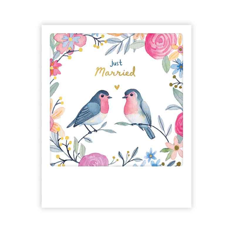 Carte postale - Format Polaroide - Just married lovebirds