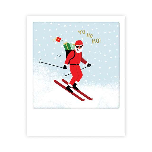 Carte postale - Format Polaroide - skiing santa