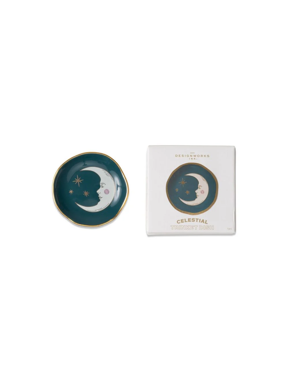 Celestial Ceramic Trinket Dish - Teal Moon