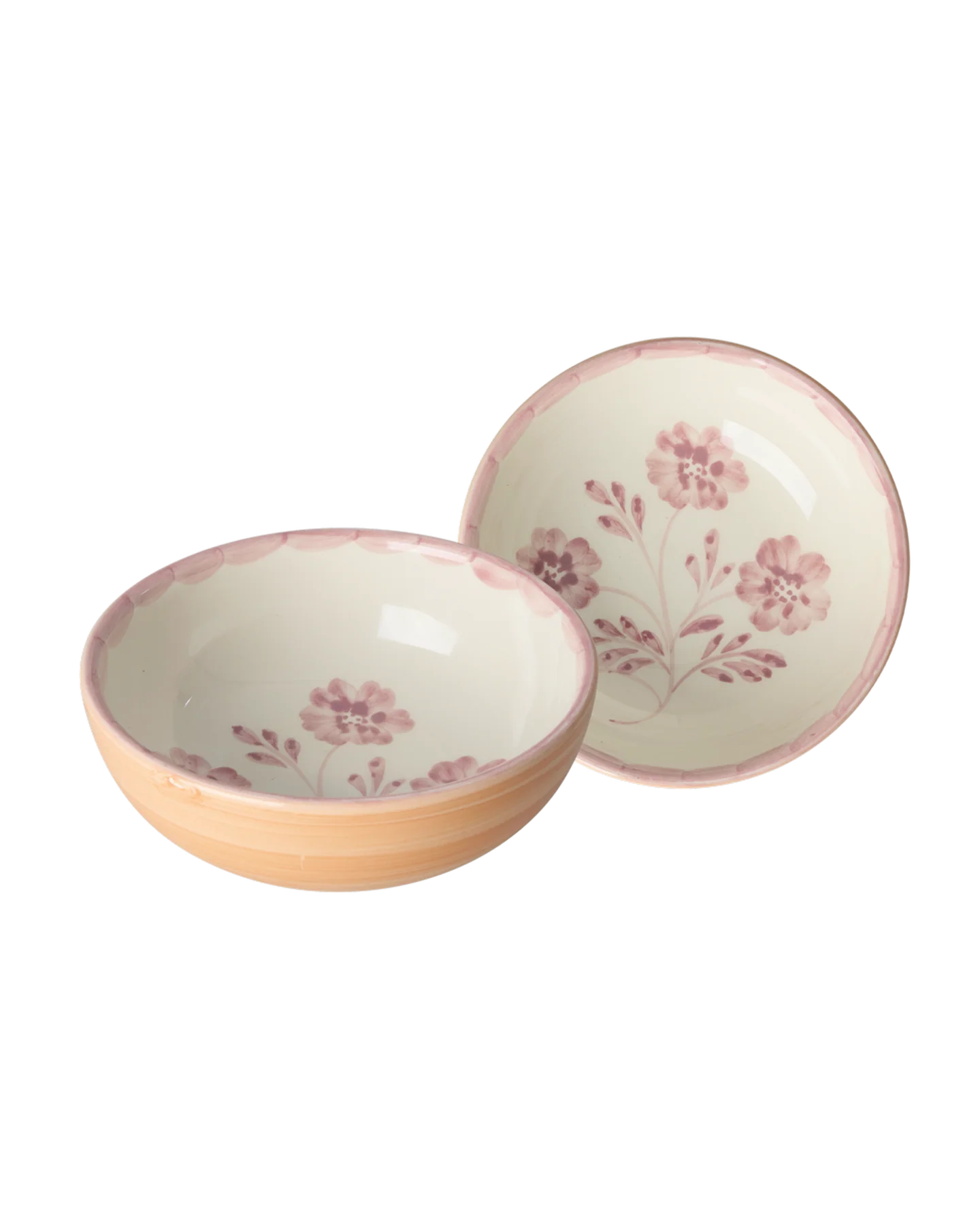 Ceramic Bowl with Hand-painted Pink Flowers - Orange - 300 ml