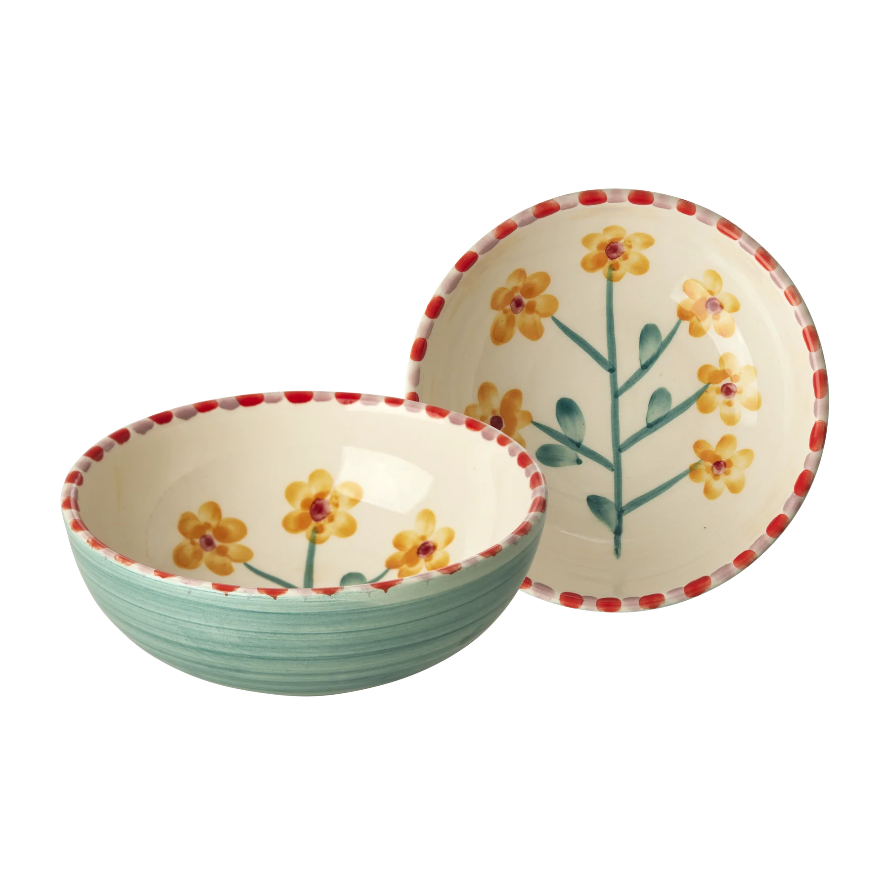 Ceramic Bowl with Hand-painted Yellow Flower - Jade