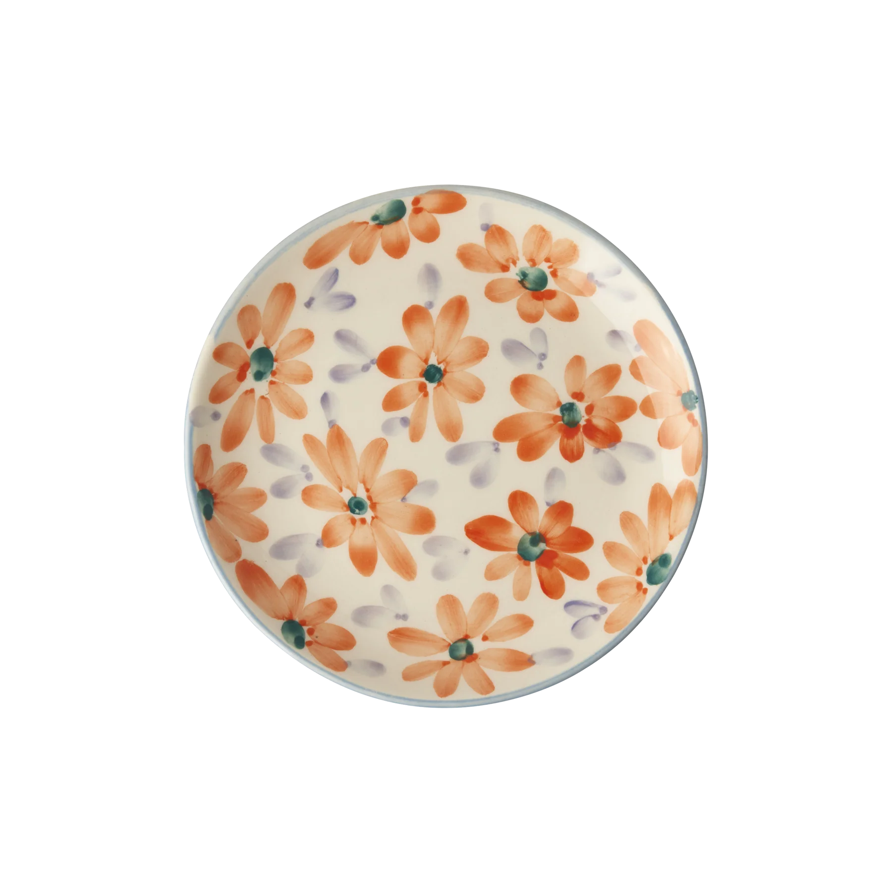 Ceramic Cake Plate with Hand-painted Flowers - Orange