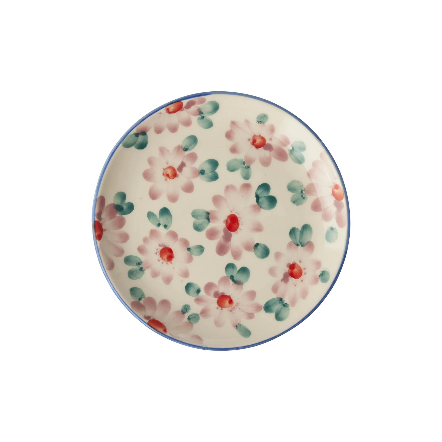 Ceramic Cake Plate with Hand-painted Flowers - Pink