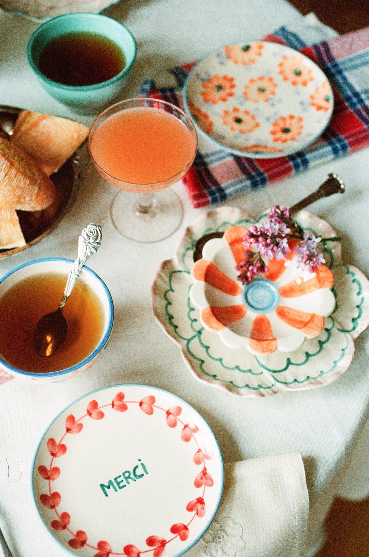 Ceramic Cake Plate with Hand-painted MERCI - Image 2
