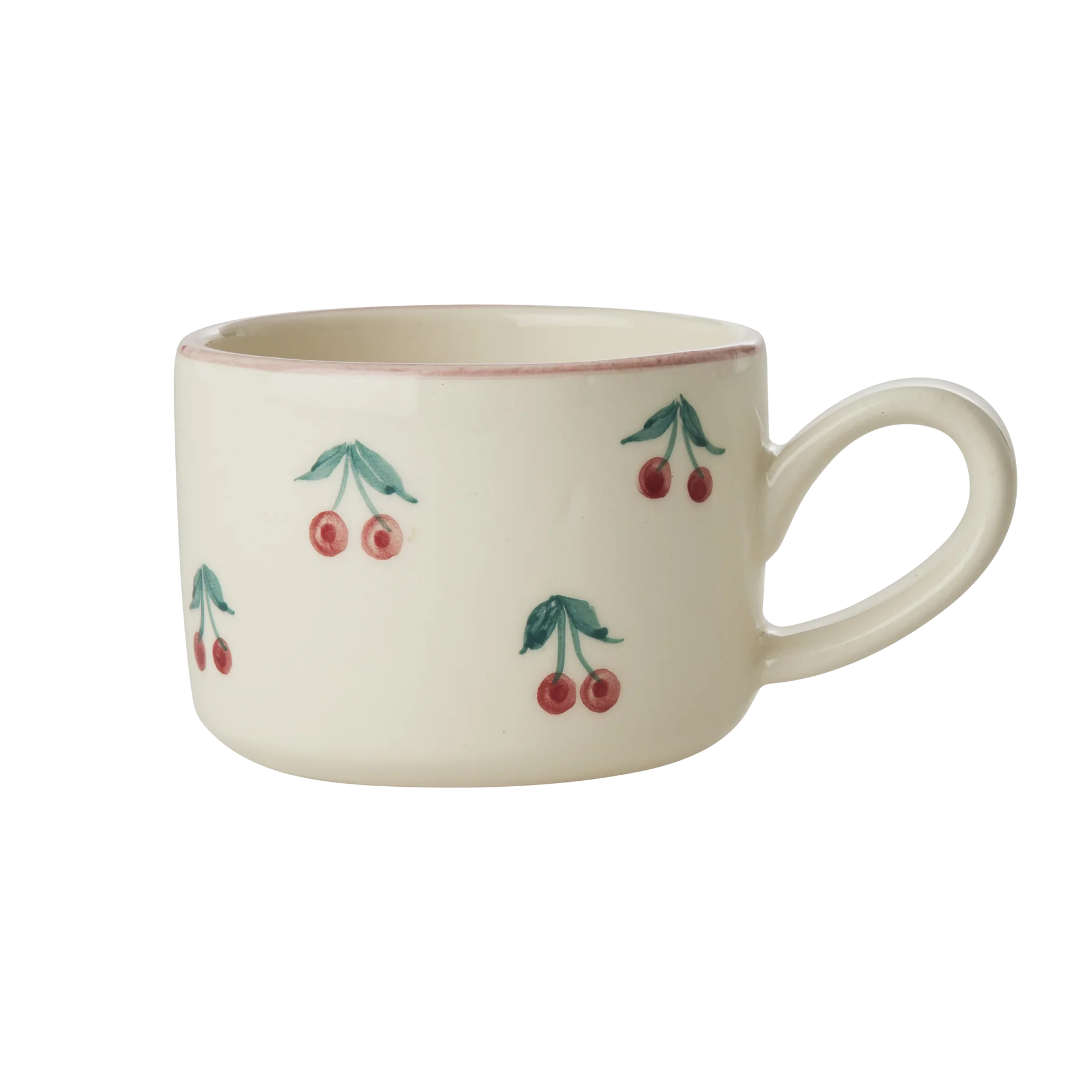 Ceramic Cappuccino Cup with Hand-painted Cherries