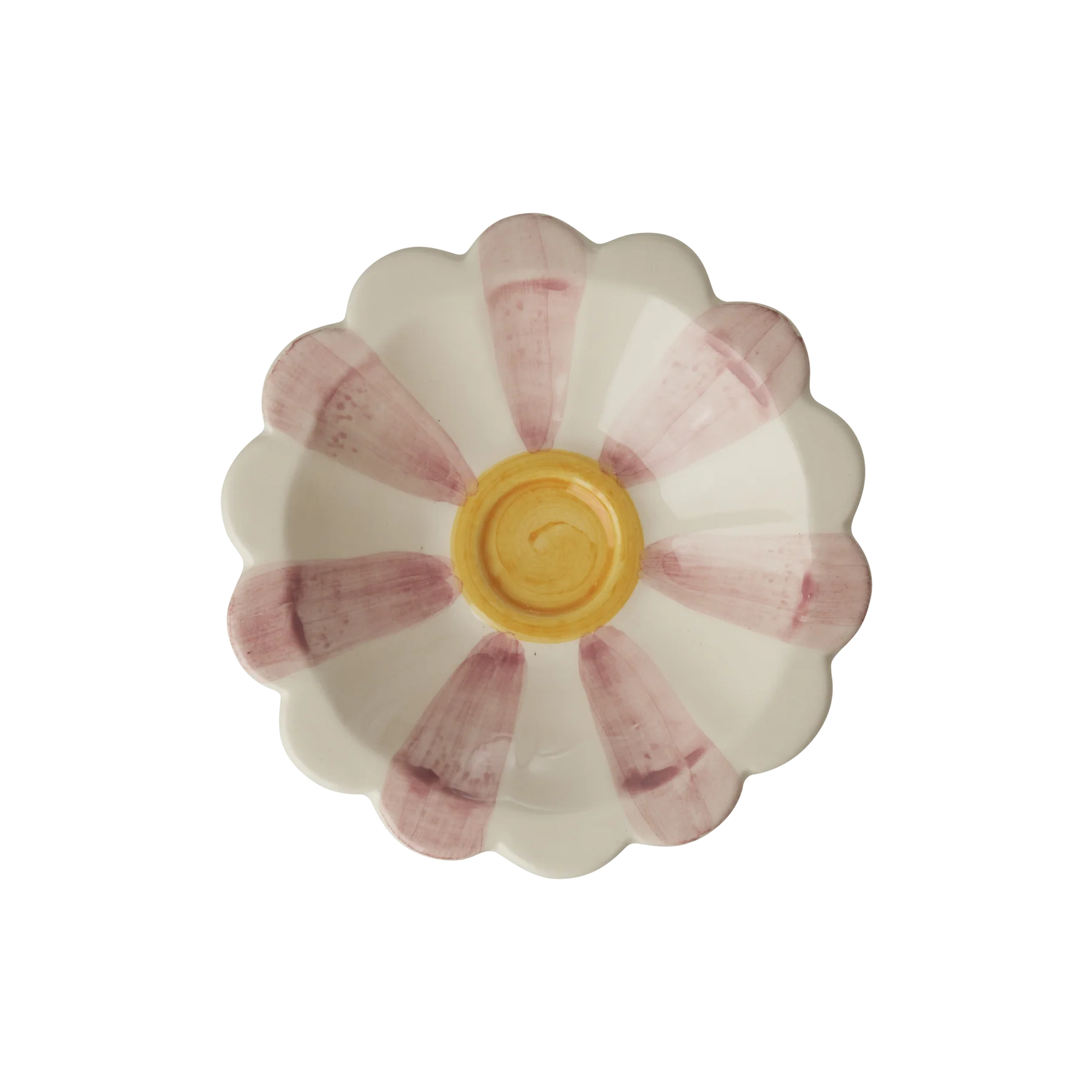 Ceramic Flower Dipping Bowl with Hand-painted Stripes - Pink