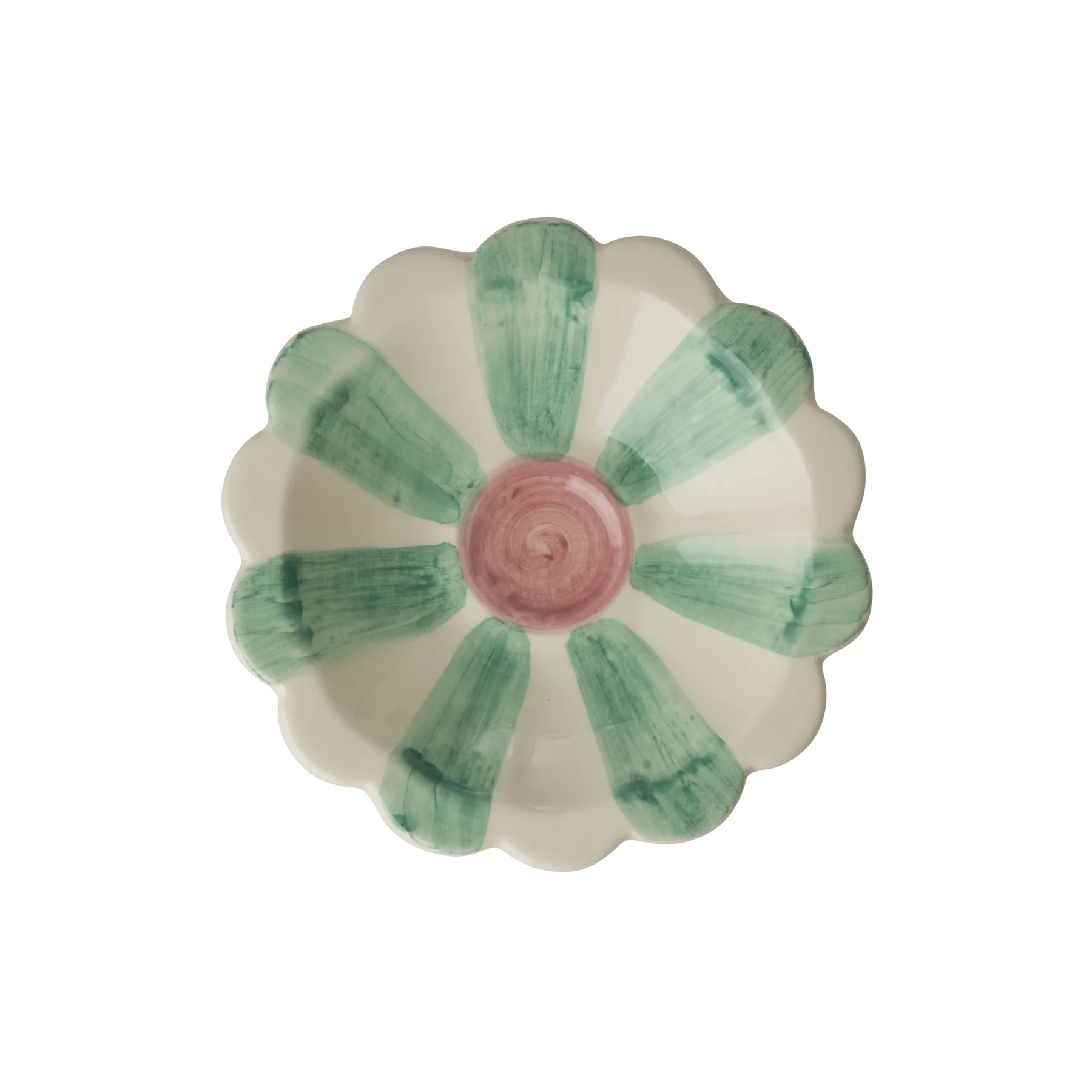 Ceramic Flower Dipping Bowl with Hand-painted Stripes - Soft Green