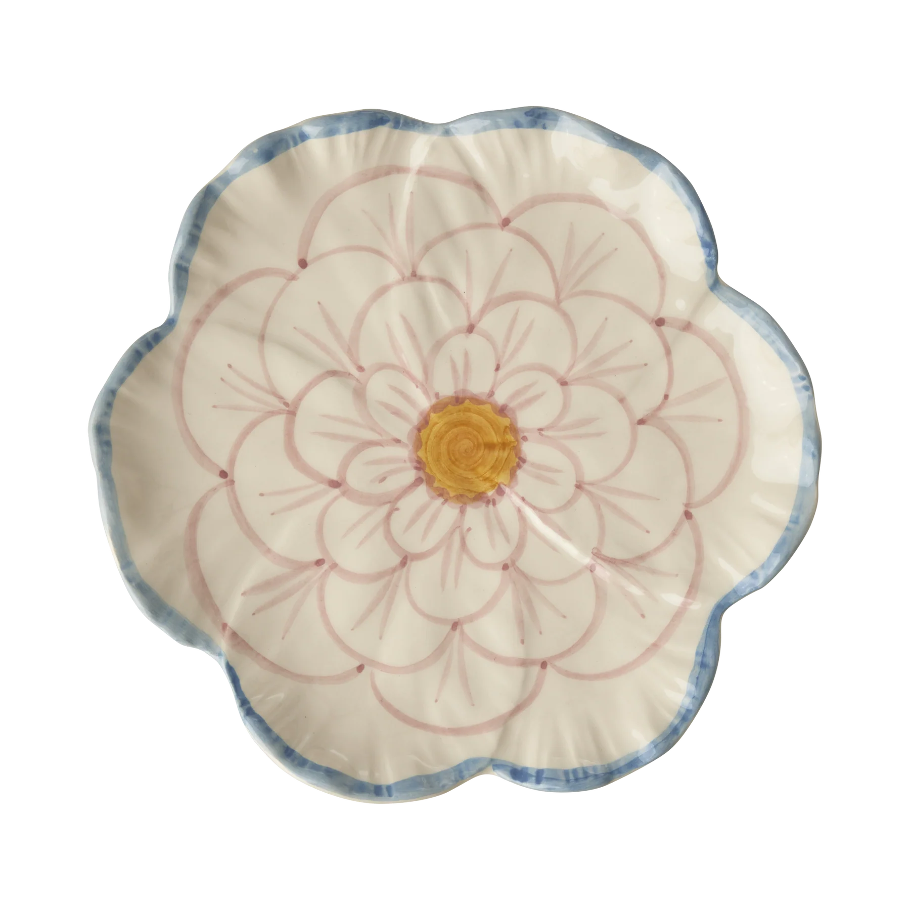 Ceramic Flower Shaped Side Plate in Lavender with Blue Border