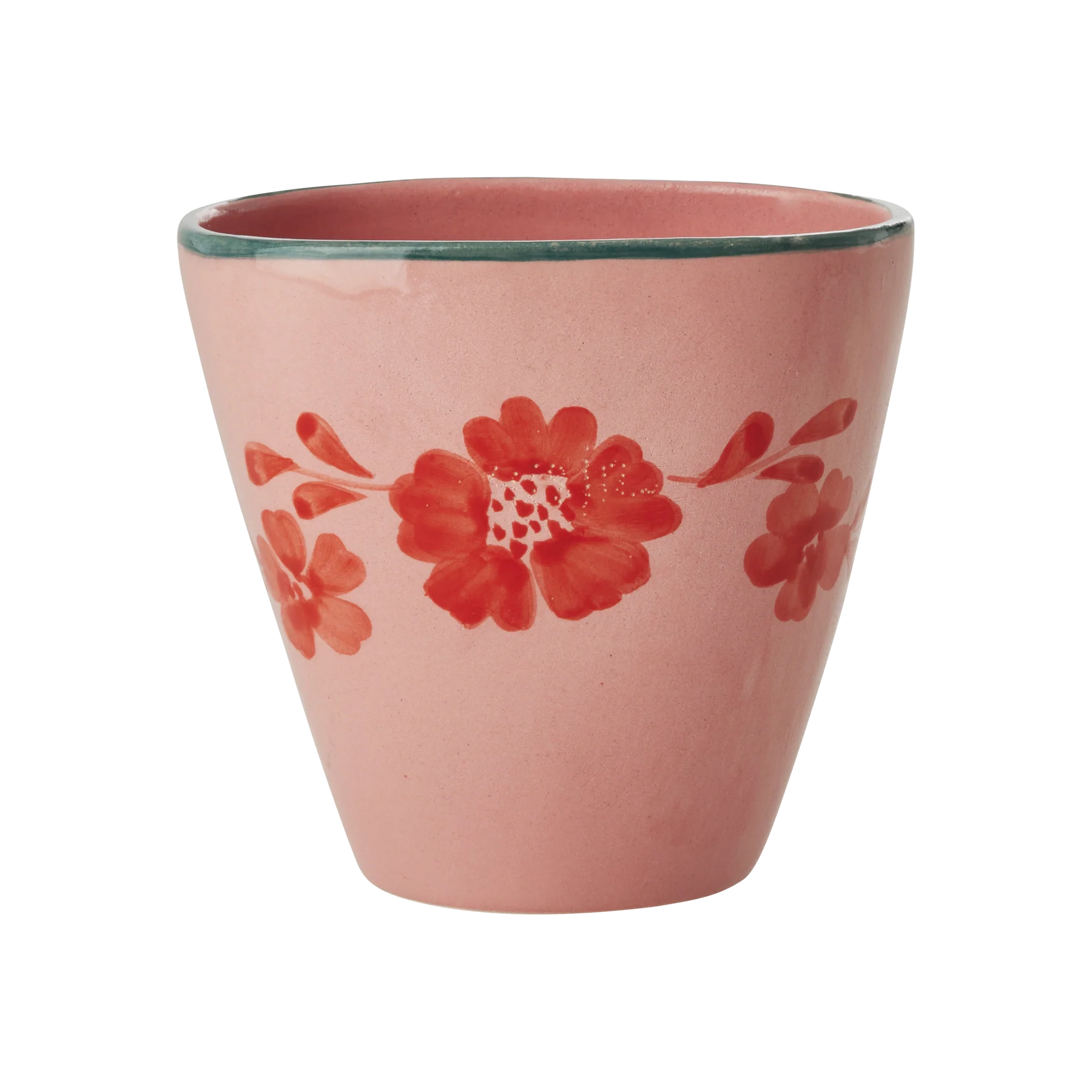 Ceramic Oval Cup with Hand-painted Orange Flower Vine