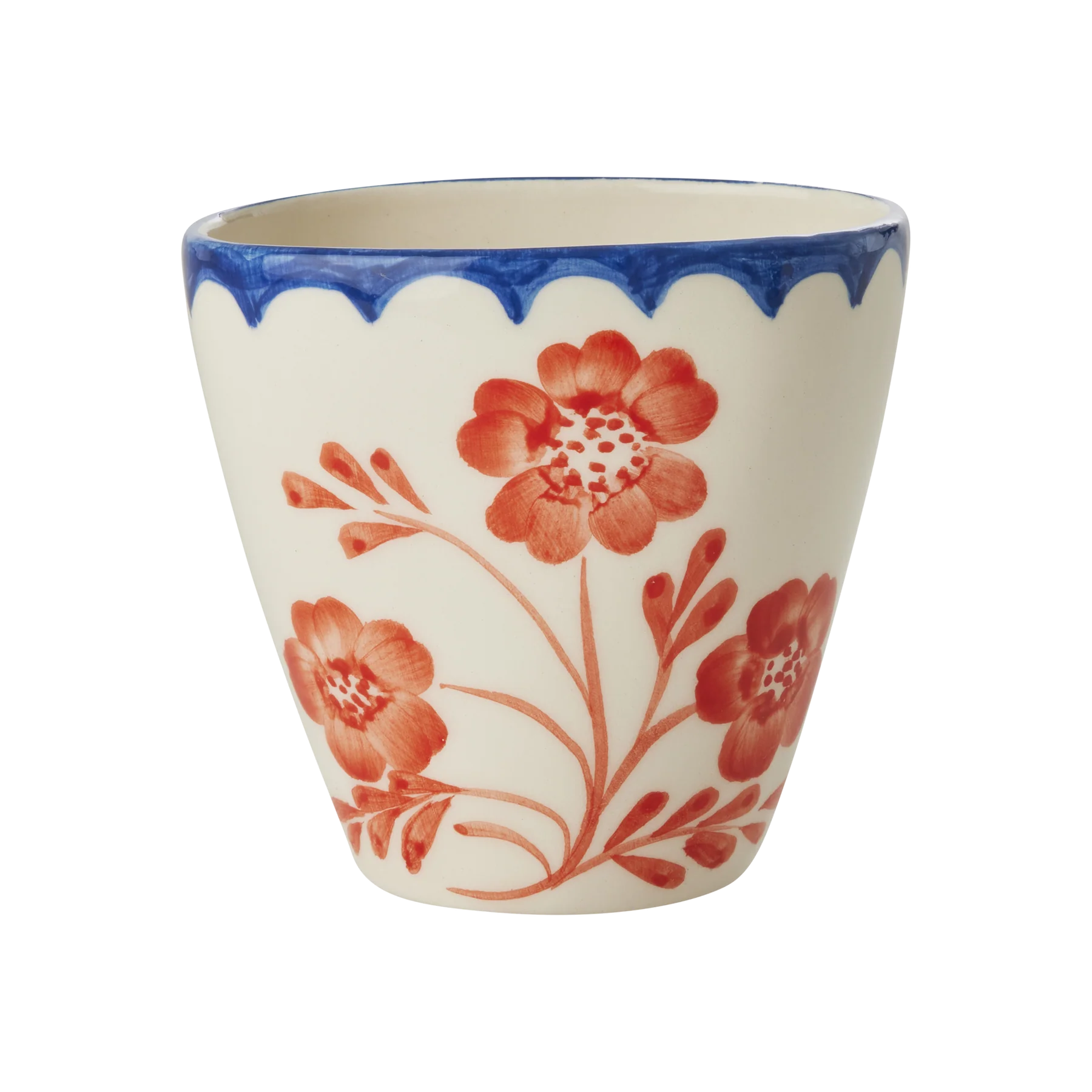 Ceramic Oval Cup with Hand-painted Vintage Flower