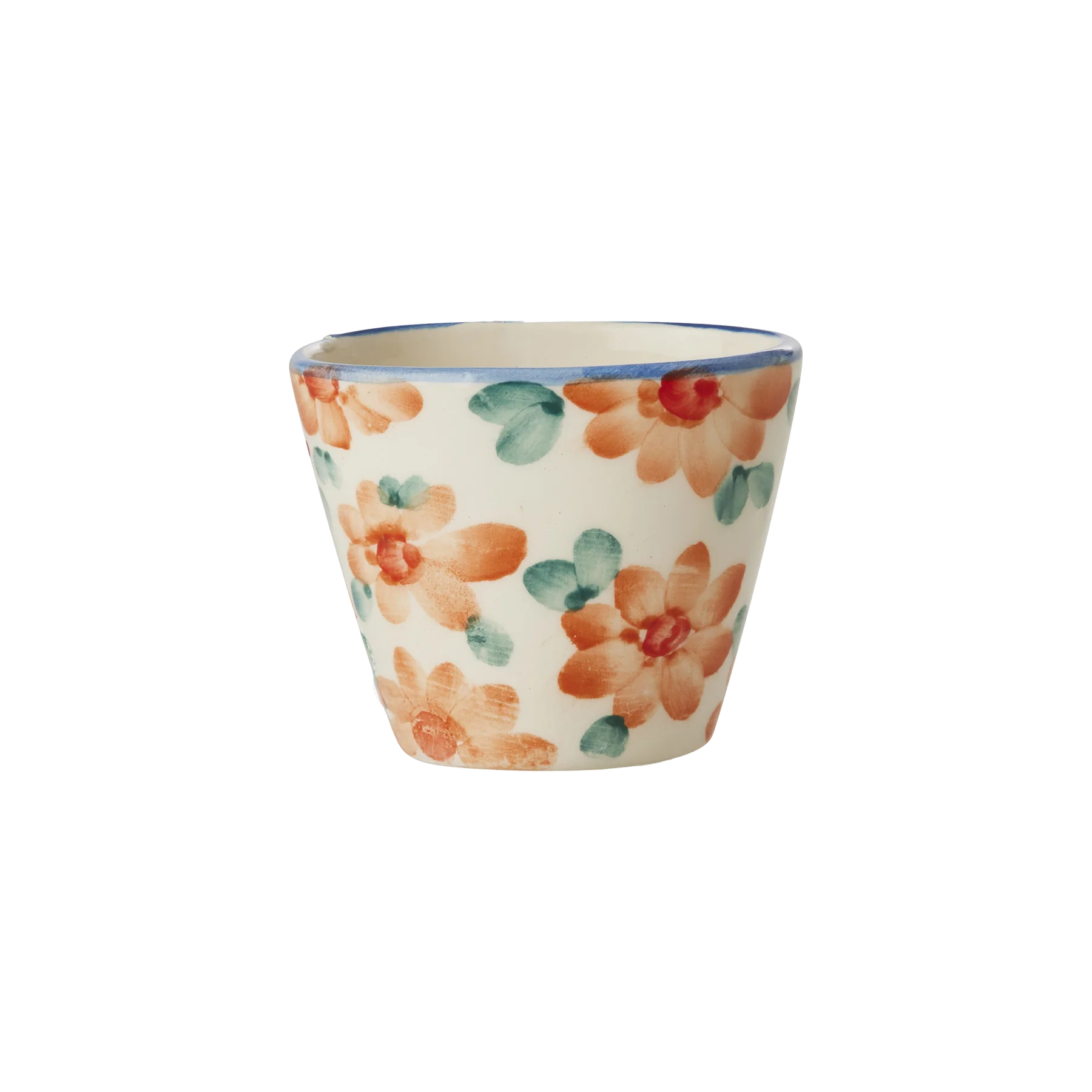 Ceramic Oval Espresso Cup with Hand-painted Flowers - Orange