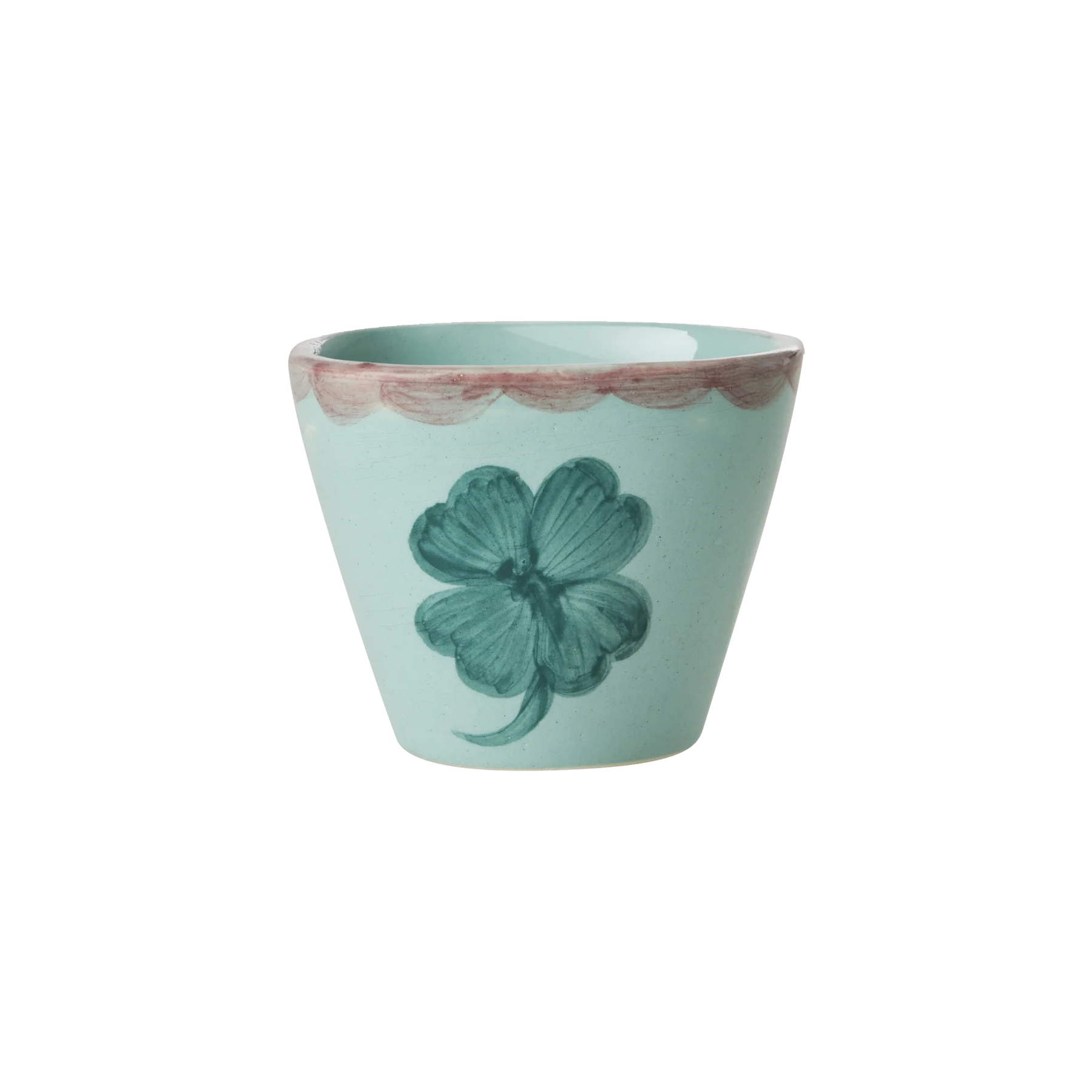 Ceramic Oval Espresso Cup with Hand-painted Good Luck Clover