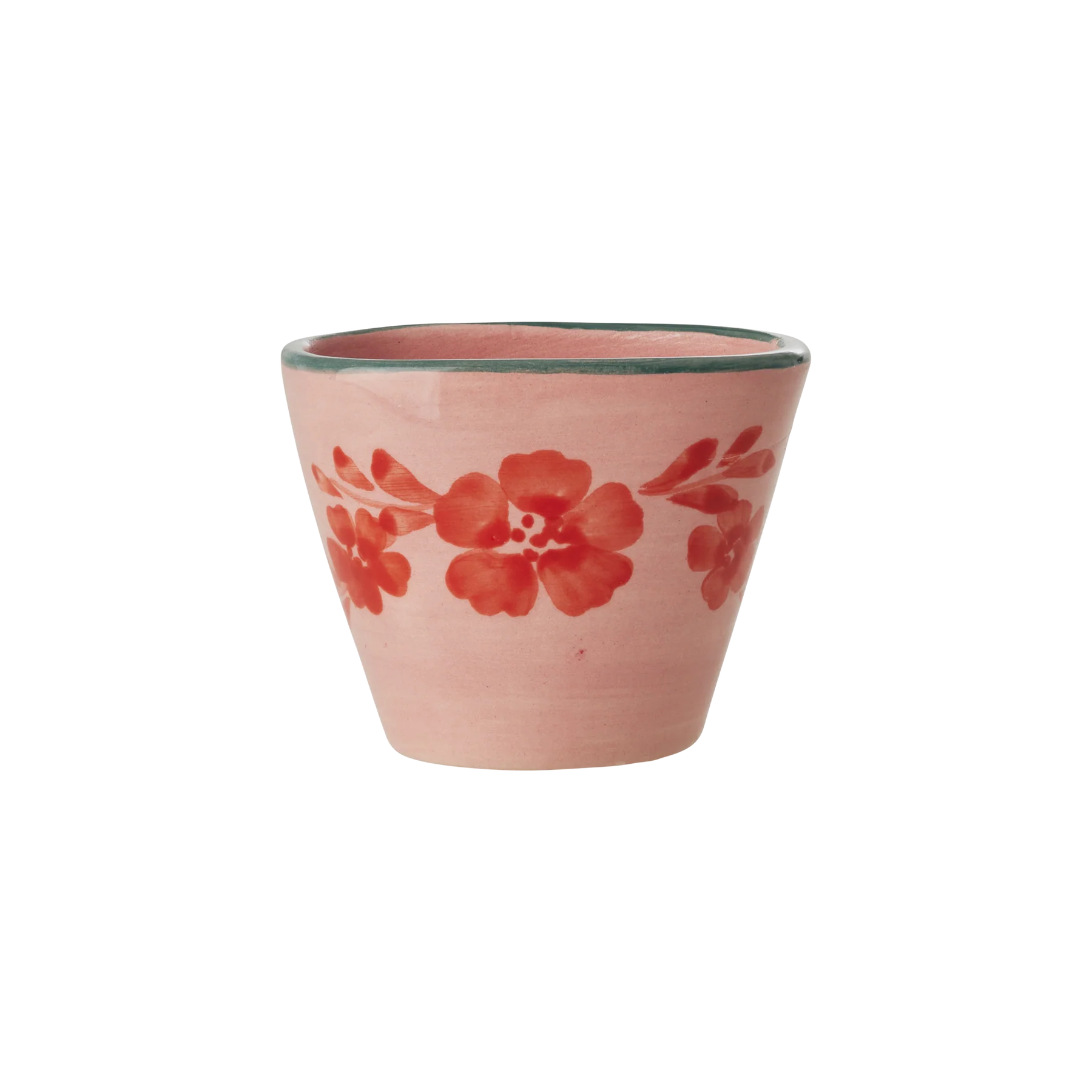 Ceramic Oval Espresso Cup with Handpainted Orange Flower Vine