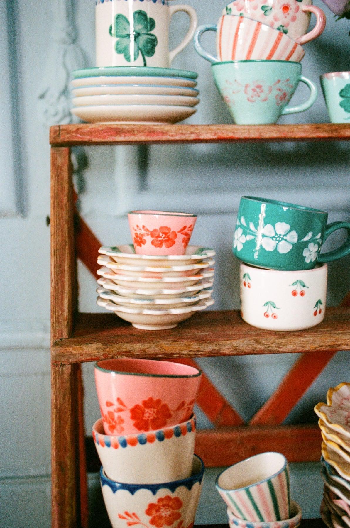 Ceramic Oval Espresso Cup with Handpainted Orange Flower Vine - Image 2