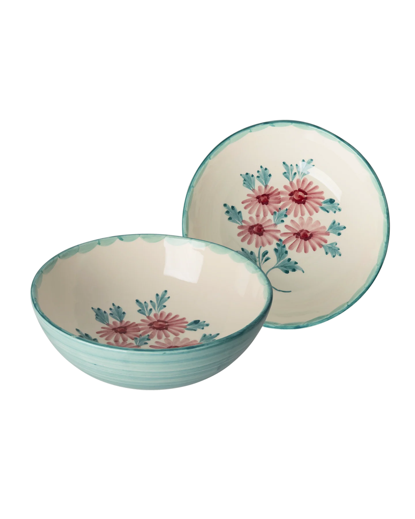 Ceramic Salad Bowl with Hand-painted Flowers - Large - 820 ml.