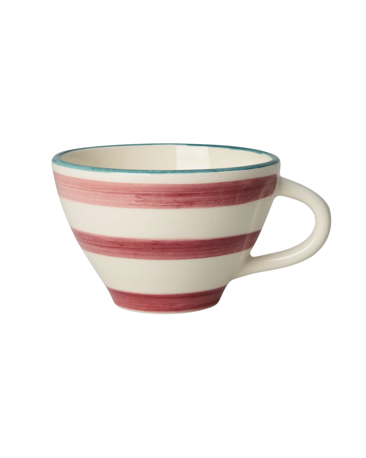 Ceramic Tea Cup with Hand-painted Pink Horizontal Stripes - 150 ml
