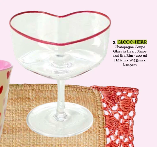 Champagne Coupe Glass in Heart Shape and Red Rim - 200 ml
