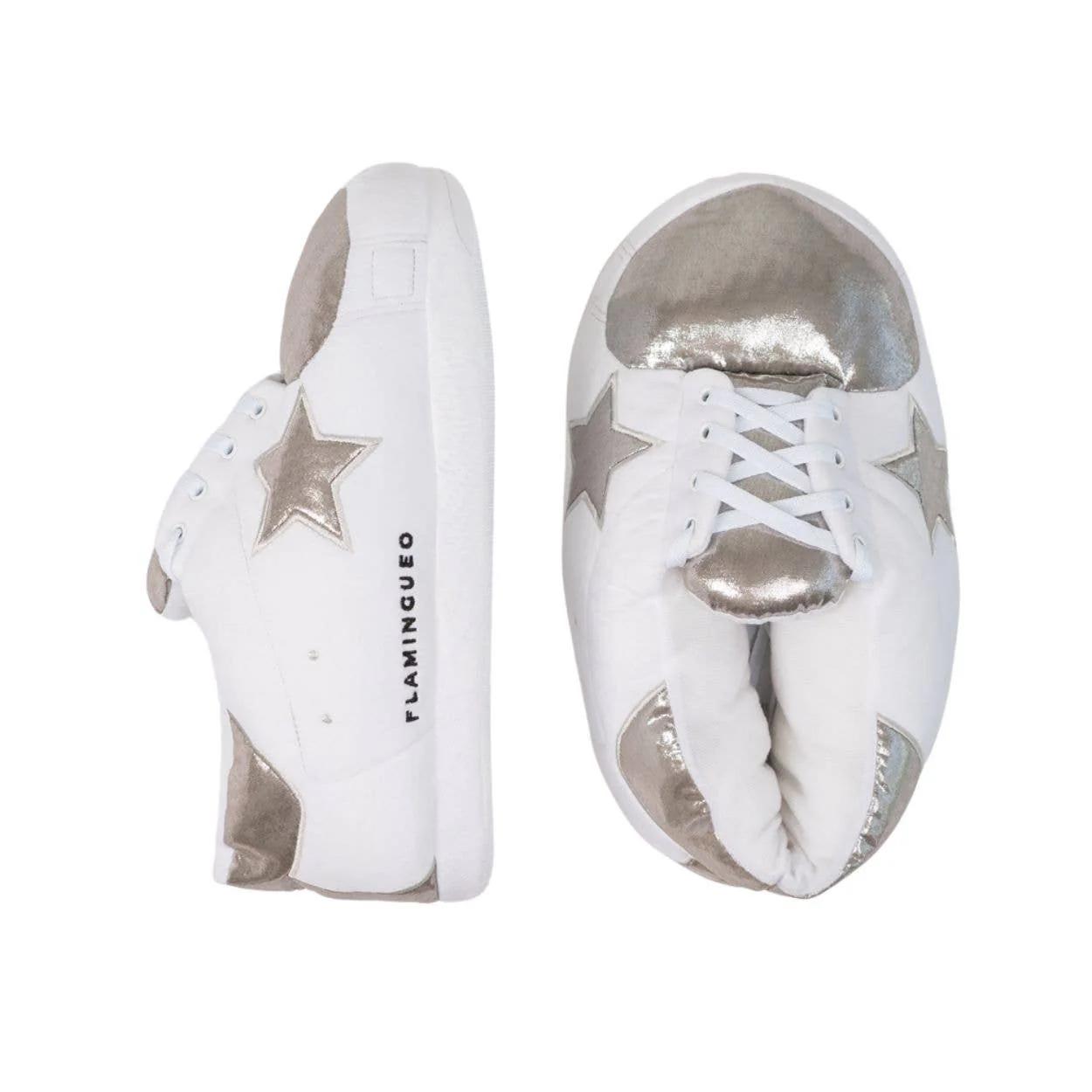 Chaussures de maison géantes à paillettes argentées