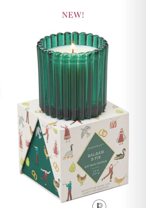 Christmas 4.5oz/127g Ribbed Glass Candle - G reen - Balsam Fir