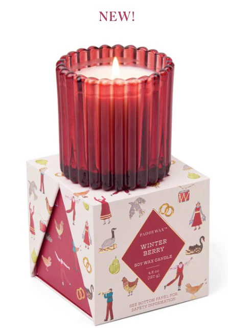 Christmas 4.5oz/127g Ribbed Glass Candle - R ed - Winter Berry