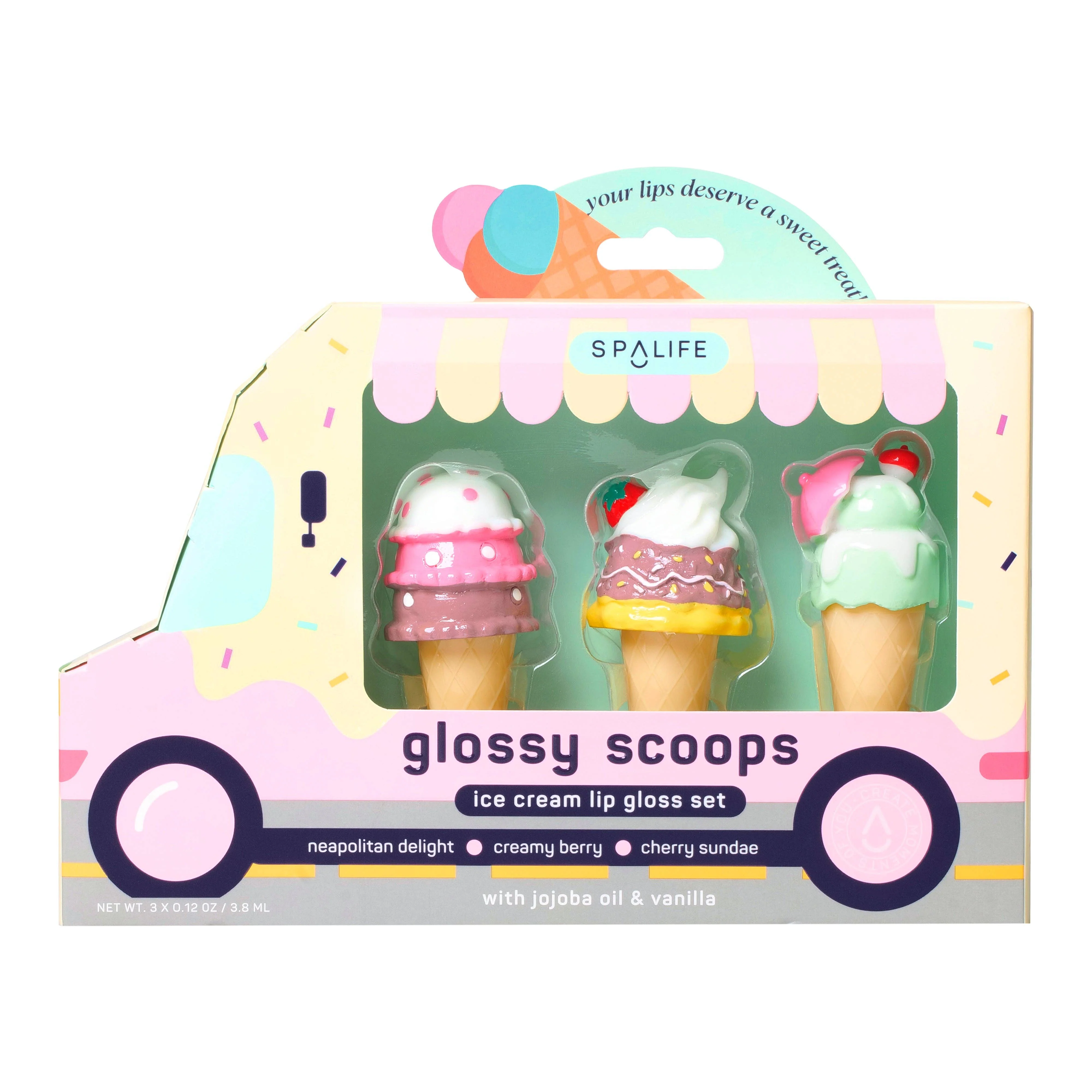Coffret Cadeau Trio de Gloss à Lèvres Parfumé Glace Glossy Scoops