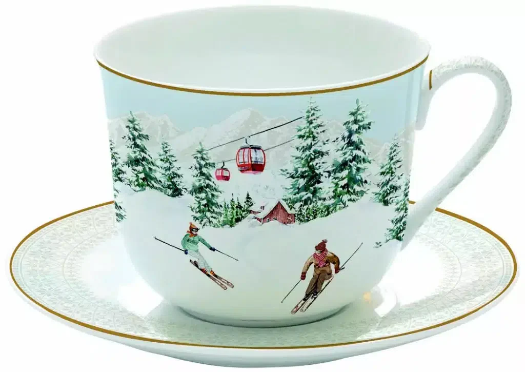 Coffret dejeuner en porcelaine fine décoré chalet